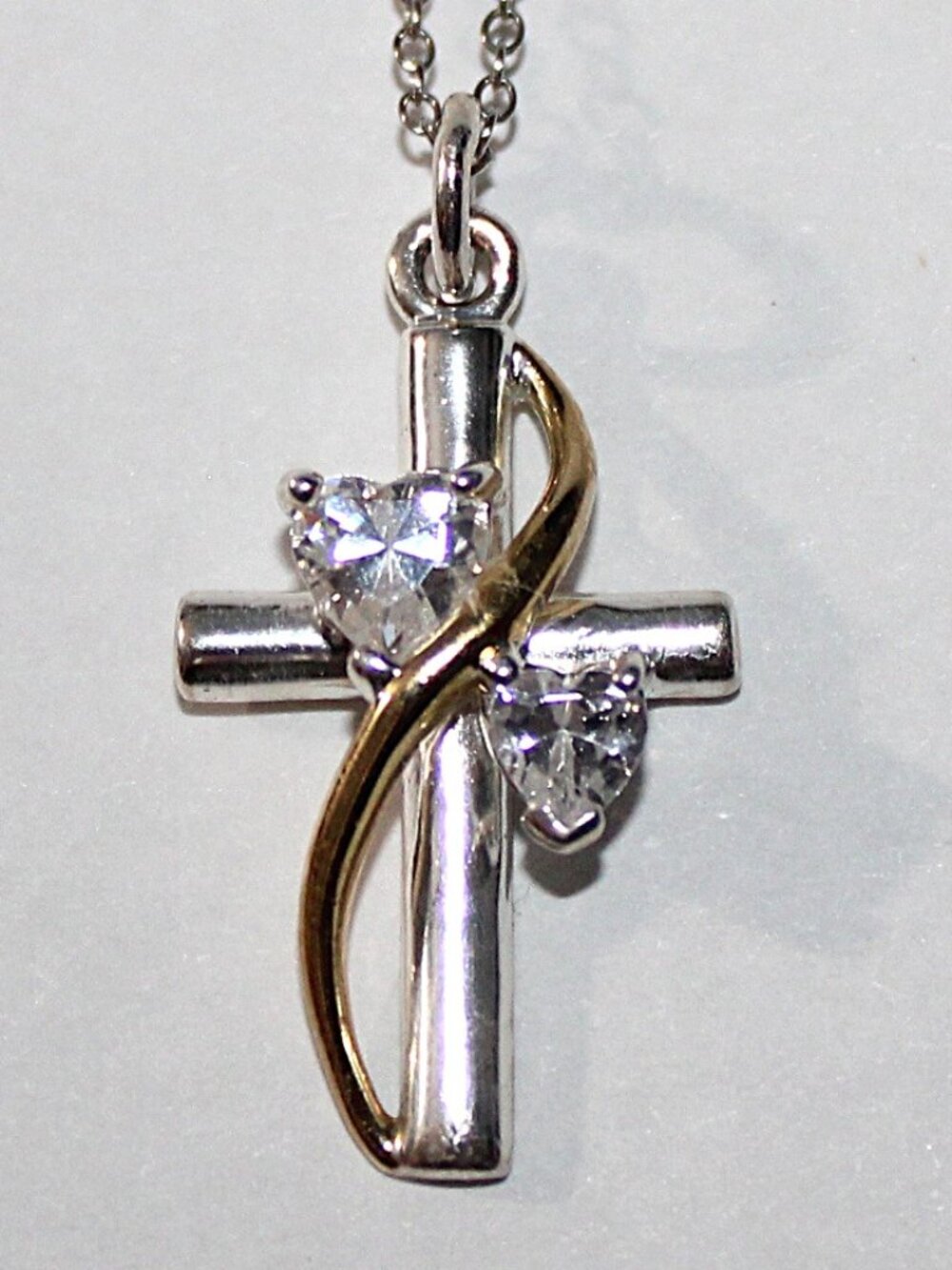 Sterling Silver Cubic Zirconia Heart Cross Necklace